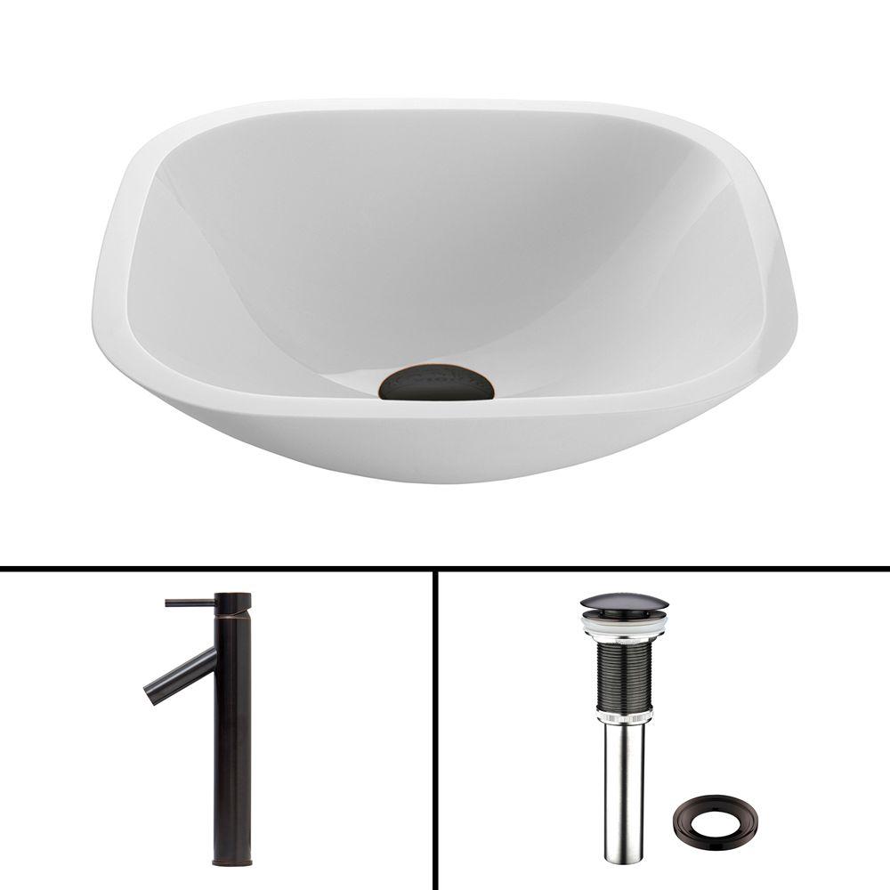 VIGO Round Flat Edge Phoenix Stone Glass Vessel Sink in WhiteVG07041