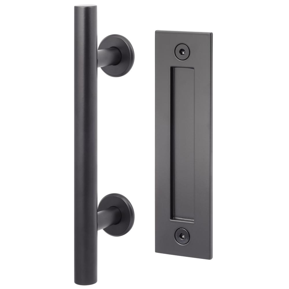 Sure Loc Hardware 12in Modern Flat Black Sliding Barn Door Ladder Handle With 8in Flush Handle Barn Rd3 Fbl The Home Depot