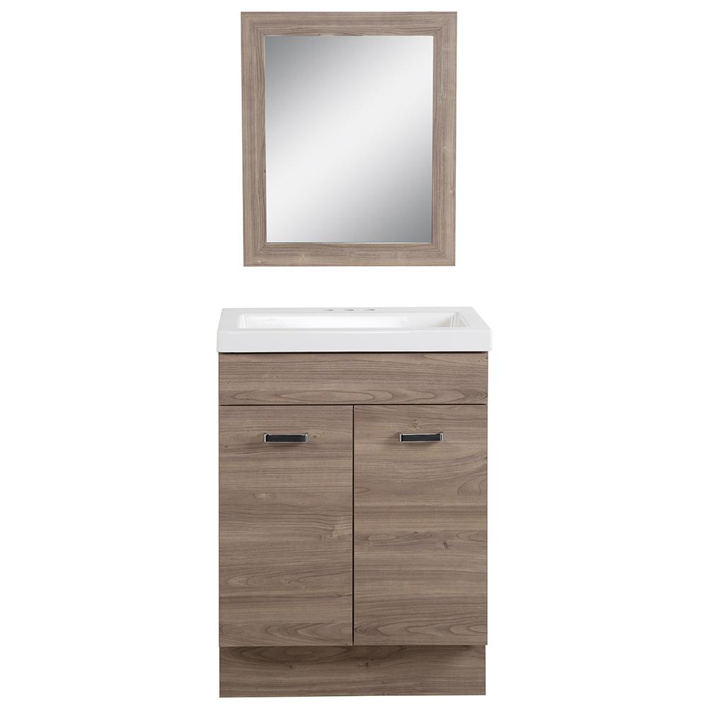 Glacier Bay Sandlyn 245 In W Bath Vanity In Forest Elm With Cultured Marble Vanity Top In White With White Sink And Mirror S1924p3 Fe The Home Depot