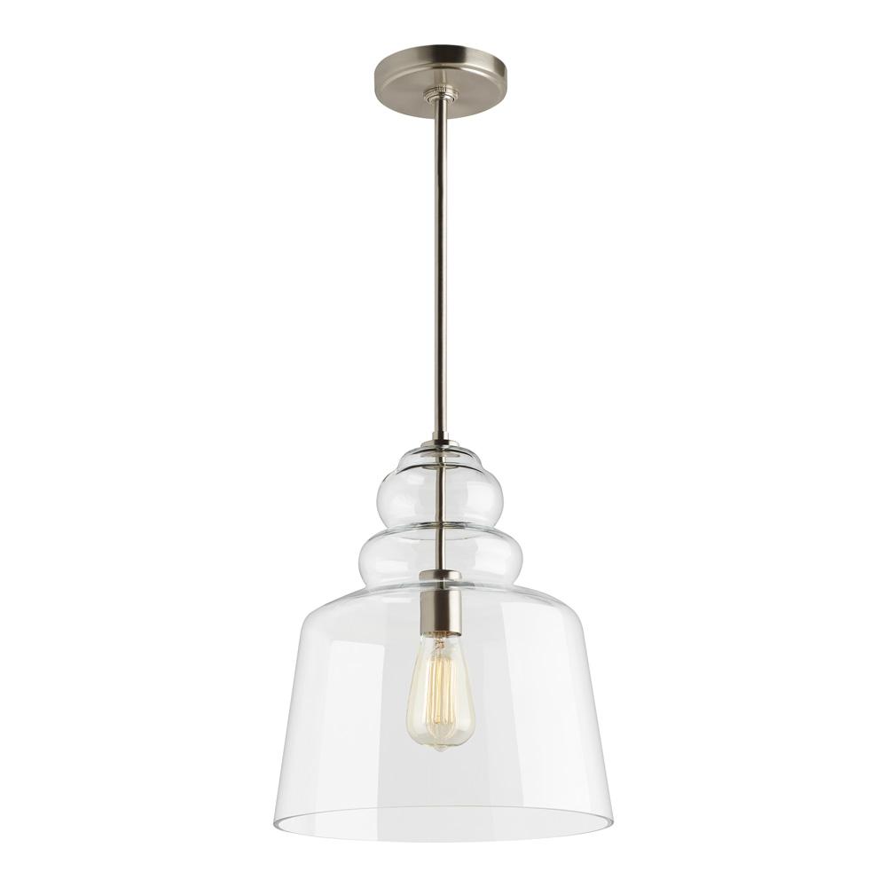 Sea Gull Lighting Agatha 12 5 In W X 14 75 H 1 Light Clear Glass Pendant With Brushed Nickel Accents And Vintage Edison Bulb 6513501 962 The Home Depot - Glass Pendant Lights With Edison Bulbs