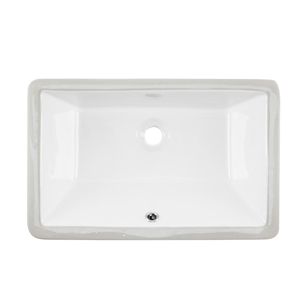 Ipt Sink Company Rectangular Glazed Ceramic Undermount Bathroom Vanity Sink In White