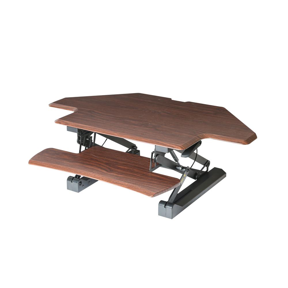 Seville Classics Airlift Walnut 43 Corner Height Adjustable Airlift Walnut 43 Corner Height Adjustable Standing Desk Converter With Dual Monitor Riser And Keyboard Tray