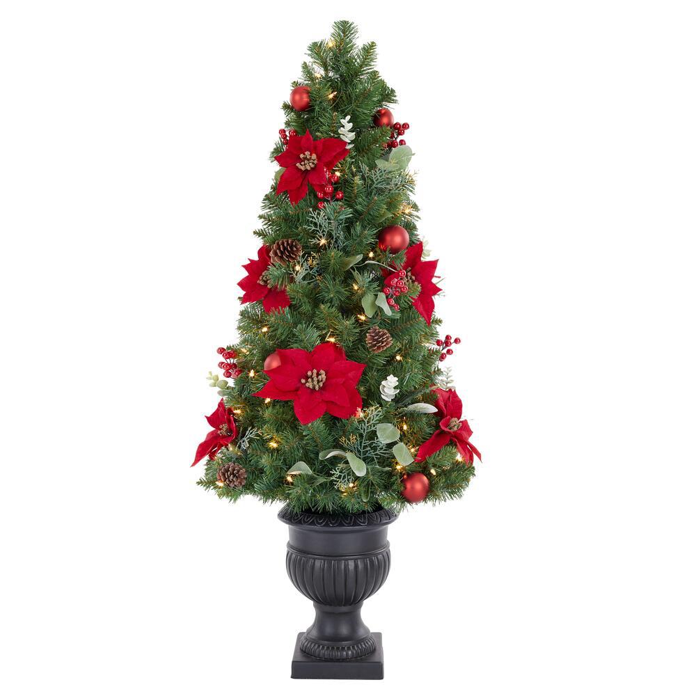 Home Accents Holiday 4 5 Ft Wesley Long Needle Pine Potted Led Pre Lit Artificial Christmas Tree With 150 Warm White Lights Tv46m2l46l04 The Home Depot