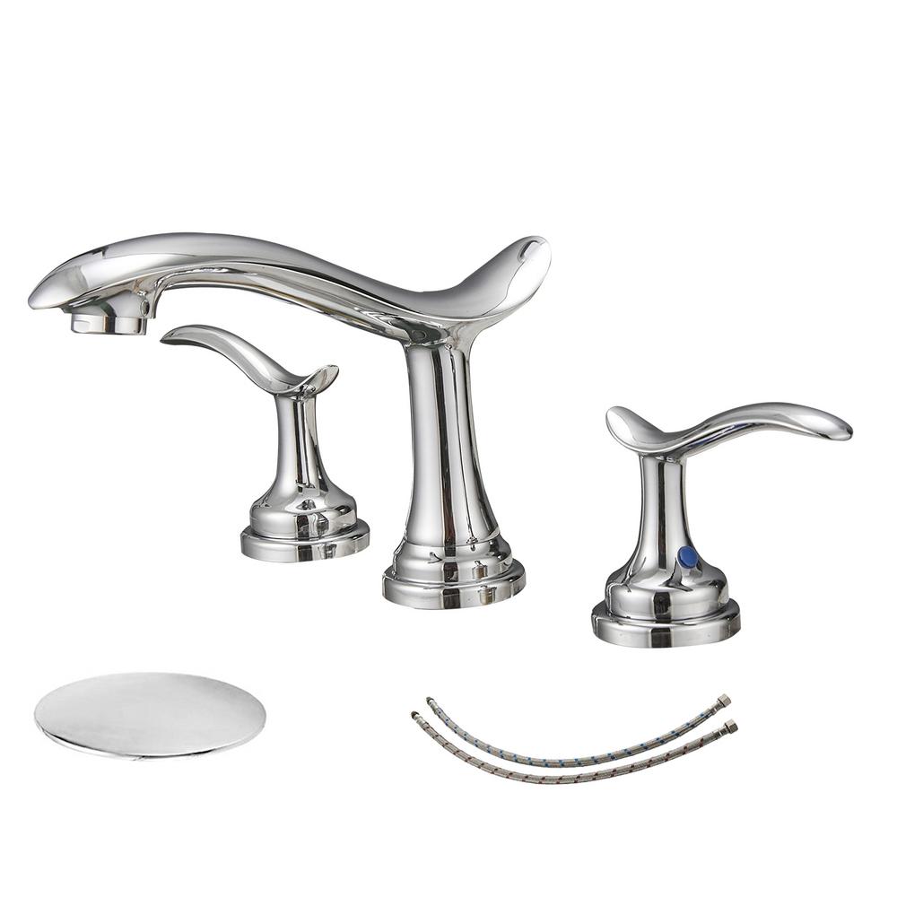 BWE 8 In. Waterfall Widespread 2-Handle Bathroom Faucet With Pop-up ...