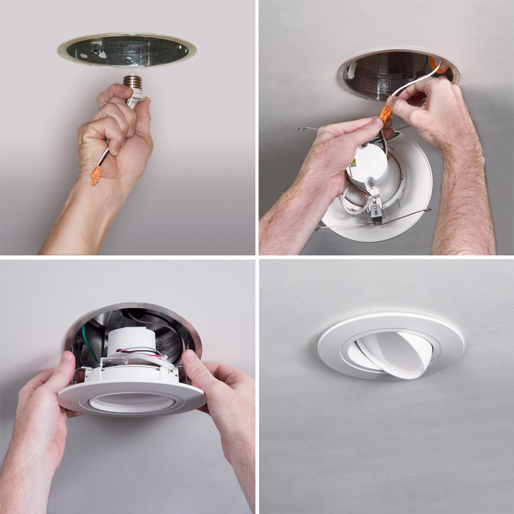 White Color Selectable HALO HLA 4 in HLA406FL9FS1EMWR Canless Recessed Narrow Beam Adjustable Gimbal Trim Integrated LED Kit 2700K-5000K