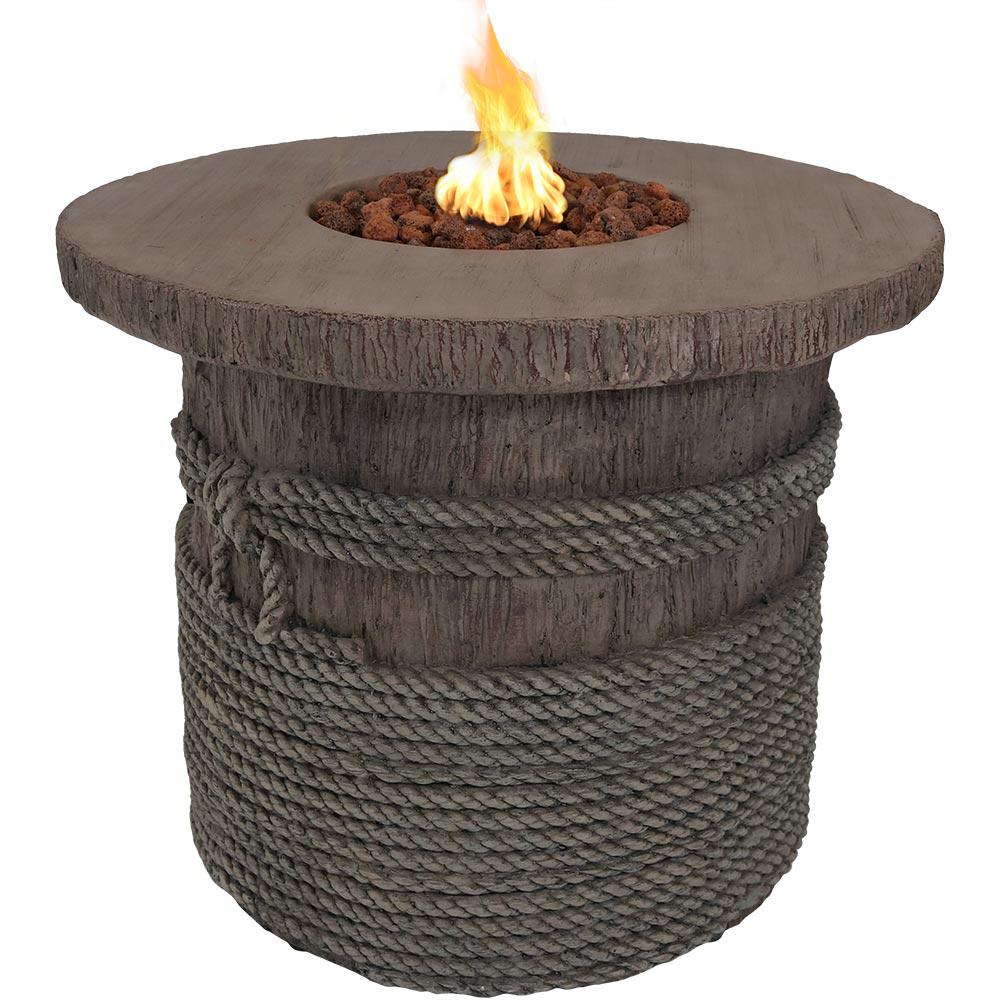 Sunnydaze Decor 29 In Round Fiberglass Rope And Barrel Propane Gas Fire Pit Table With Lava Rocks War 962 The Home Depot