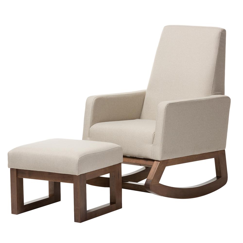 Baxton Studio Yashiya Mid Century Beige Fabric Upholstered Rocking 5 Baxton Studio Yashiya Mid Century Beige Fabric Upholstered Rocking Chair