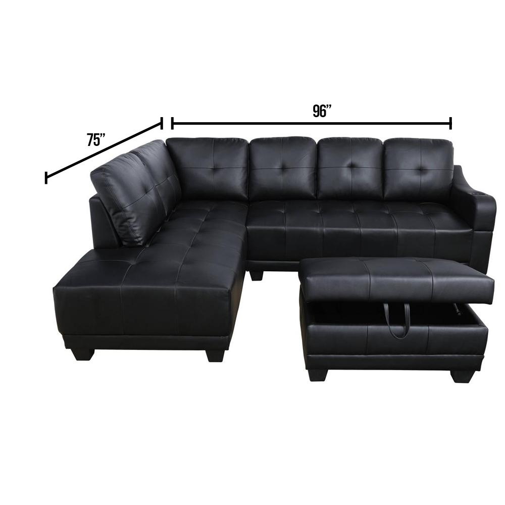 Star Home Living Mike 3 Piece Black Faux Leather Seater L Shaped Left Facing Sectional Sofa With Ottoman Sh7301a The Depot - Black Sectional Sofa Leather Star Home Living Mike 3 Piece Black Faux Leather Seater L Shaped Left Facing Sectional Sofa With Ottoman Sh7301a The Depot - Black Sectional Sofa Leather