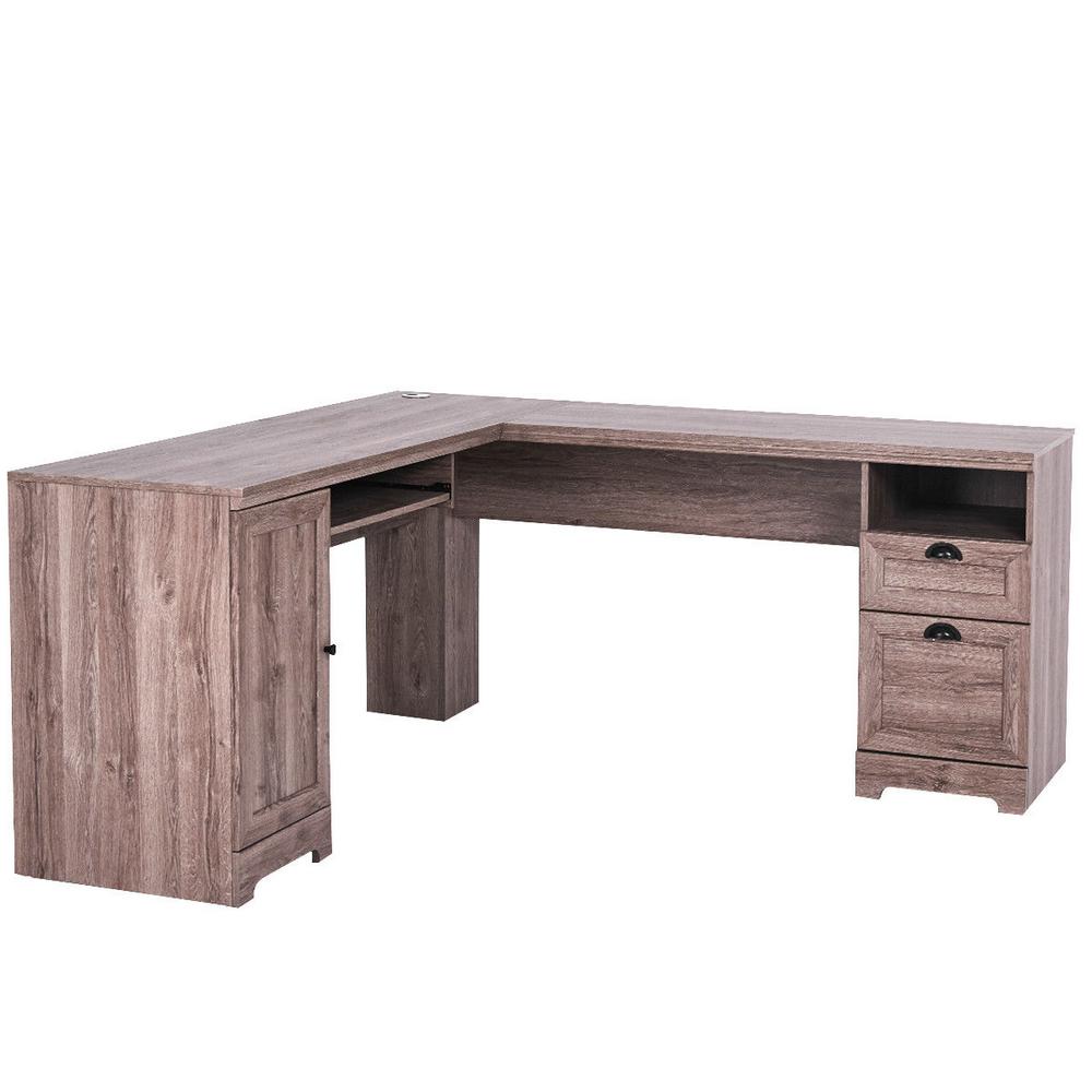 Costway Dark Wood LShaped 66 in. Corner Computer Desk Writing Table