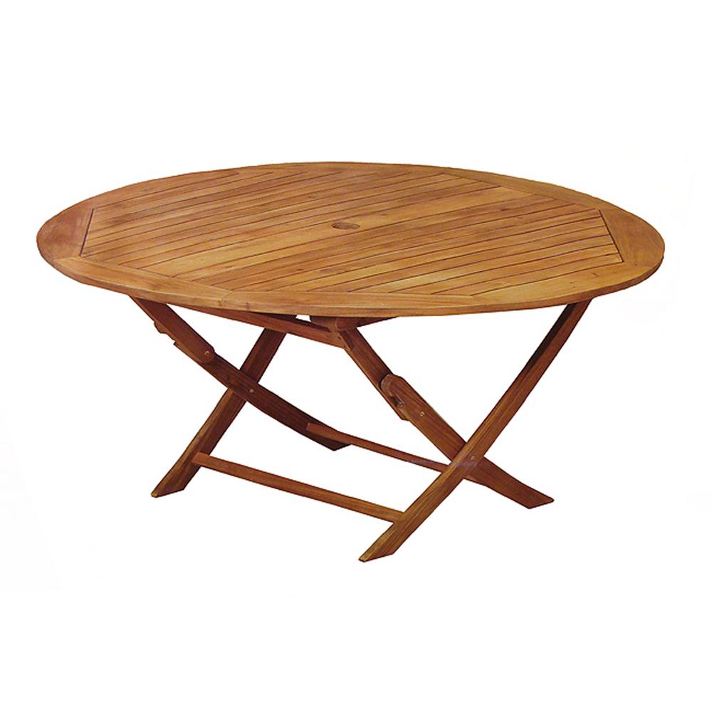 47 In Round Outdoor Acacia Wood Folding Patio Dining Table