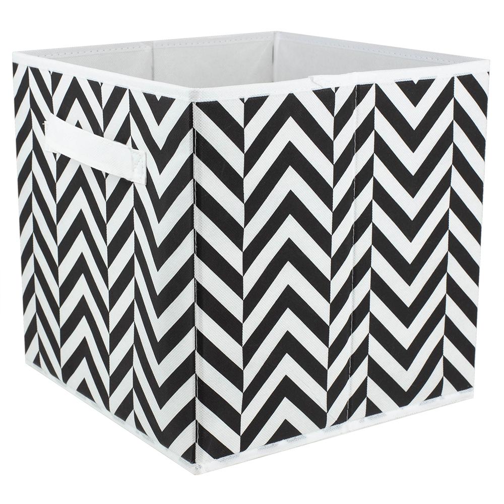 10.62 in x 10.5 in. Chevron Collapsible NonWoven Storage Cube, Black