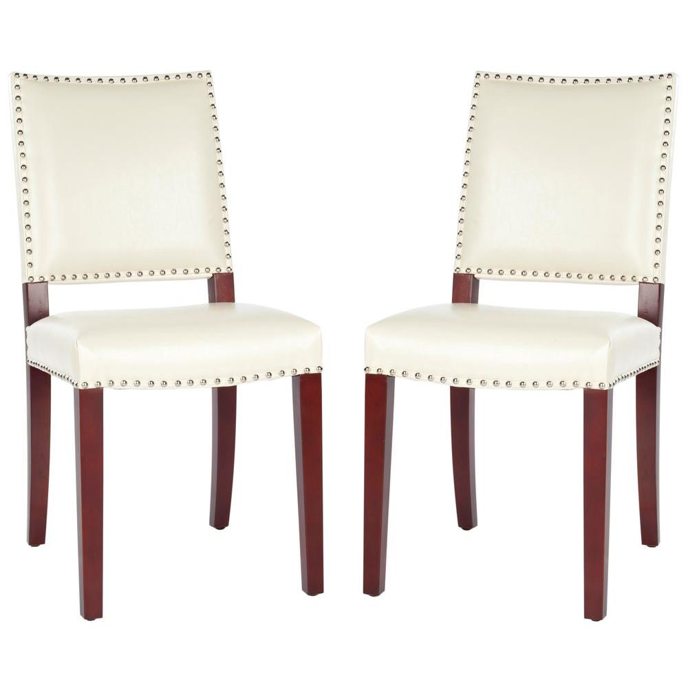 Safavieh James Flat Cream Cherry Mahogany Bicast Leather Side Chair Safavieh James Flat Cream Cherry Mahogany Bicast Leather Side Chair Set Of 2