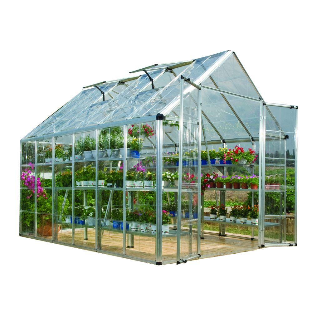 Palram Snap And Grow 8 Ft X 12 Ft Silver Polycarbonate Greenhouse The Home Depot