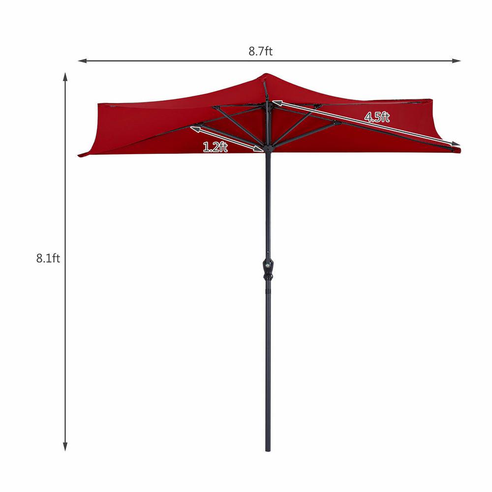 Costway 9 Ft Steel Market Half Round Patio Umbrella In Wine Op2954wn The Home Depot