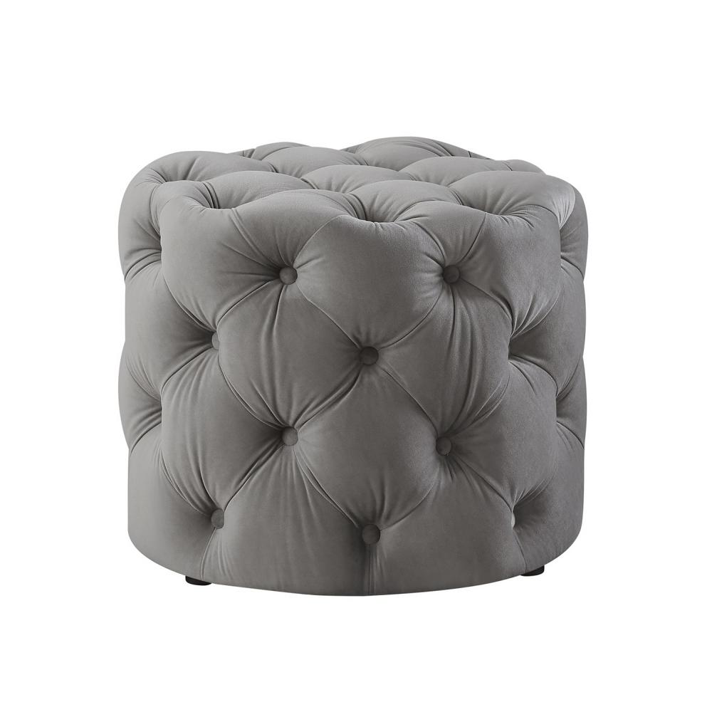 Noble House Tiernan Glam Round Tufted Light Lavender Velvet Ottoman ...