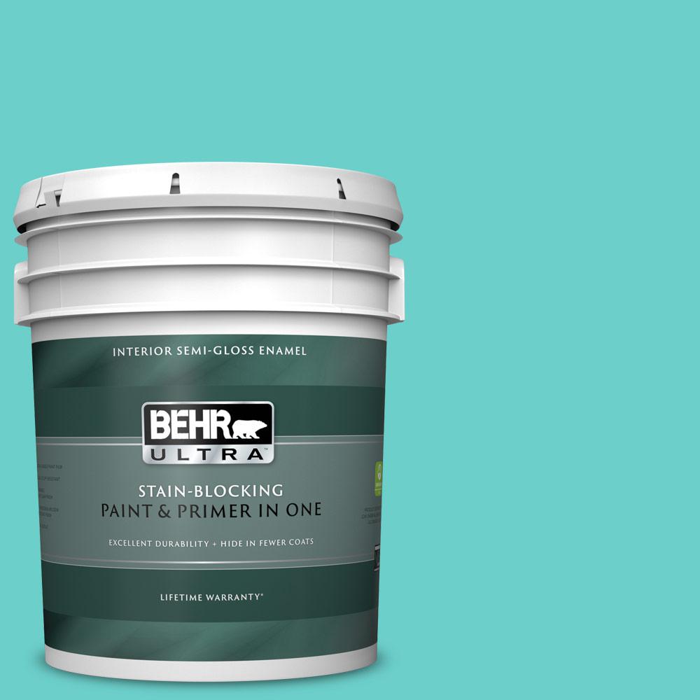 Behr Ultra 5 Gal P450 4 Hidden Sea Glass Semi Gloss Enamel Interior Paint And Primer In One