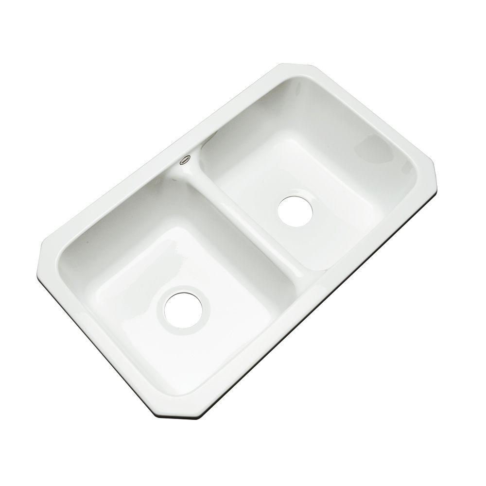 Thermocast Newport Undermount Acrylic 33 In Double Bowl Kitchen Sink In White 40000 Um The Home Depot