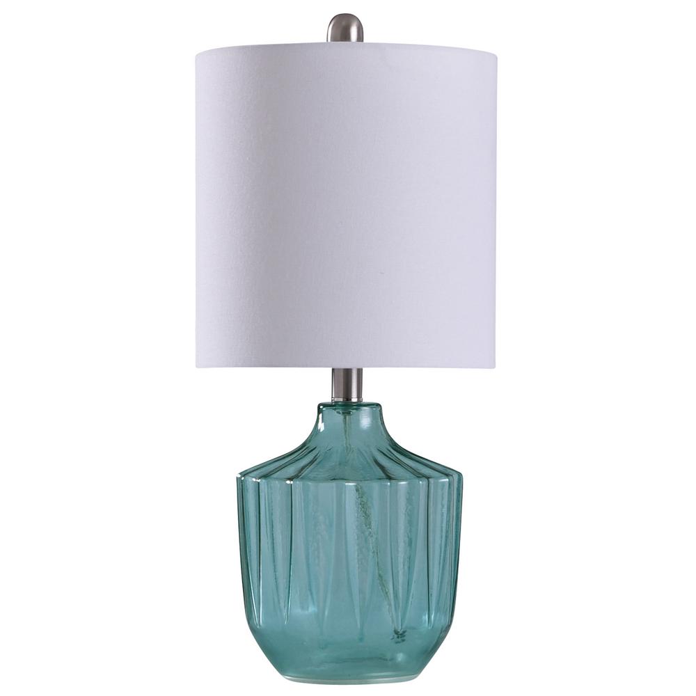 StyleCraft Hall 22 in. Aqua Blue Ribbed Glass Table Lamp L15271DS The Home Depot