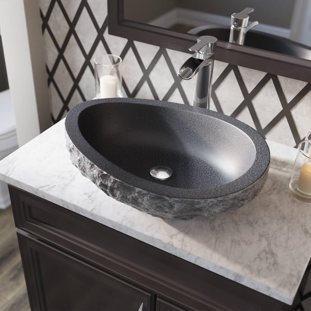 MR Direct Stone Vessel Sink In Impala Black Granite-866 - The Home Depot