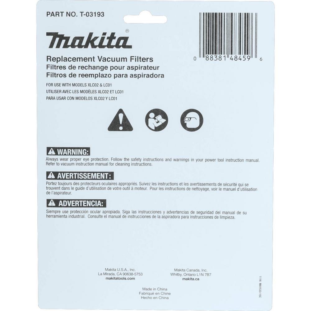 Makita Cloth Vacuum Filters 3Pack XLC02 LC01 BCL180 Cordless Vac