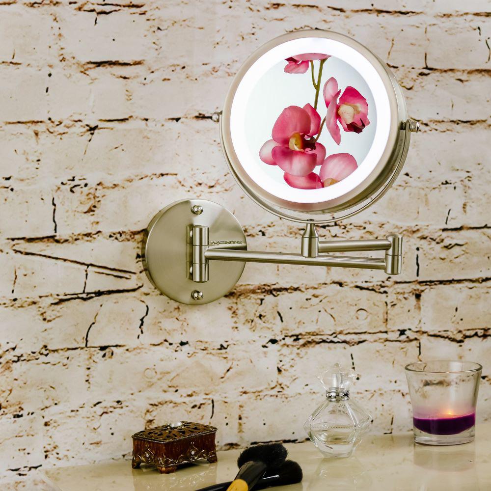 Ovente 7 in. LED Ring Light Wall Mount Mirror with BatteryOperated