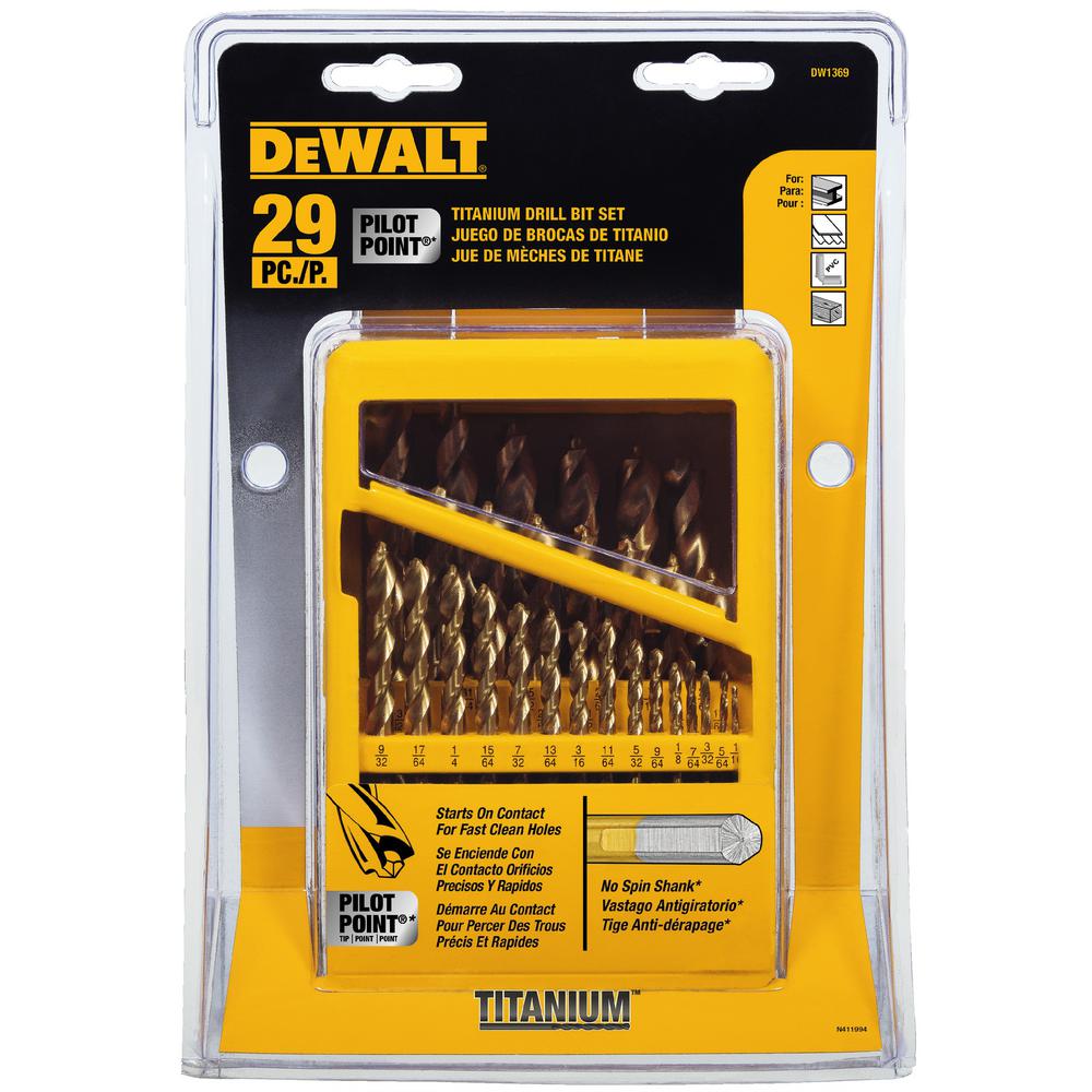 DeWalt DW1969 29-Piece Pilot Point and Drill Bit Set w// No-Spin Shank New