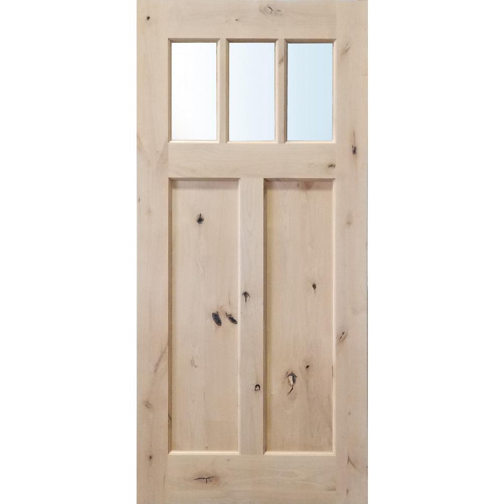 Pacific Entries 36 In X 79 In 3 Lite Clear Glass Unfinished Knotty Alder Front Door Slab