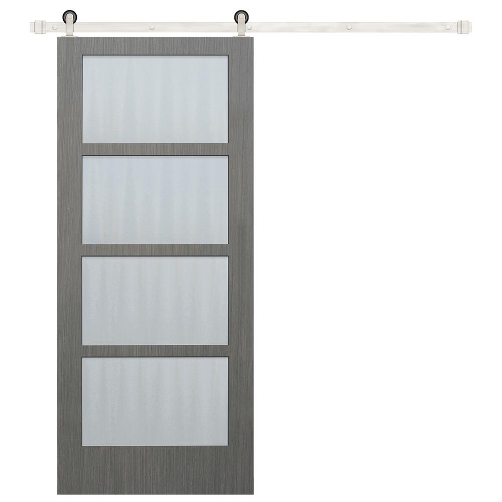 Indoor Studio 37 in. x 84 in. 3/4 Lite Frosted Glass White Finished Composite Sliding Barn Door