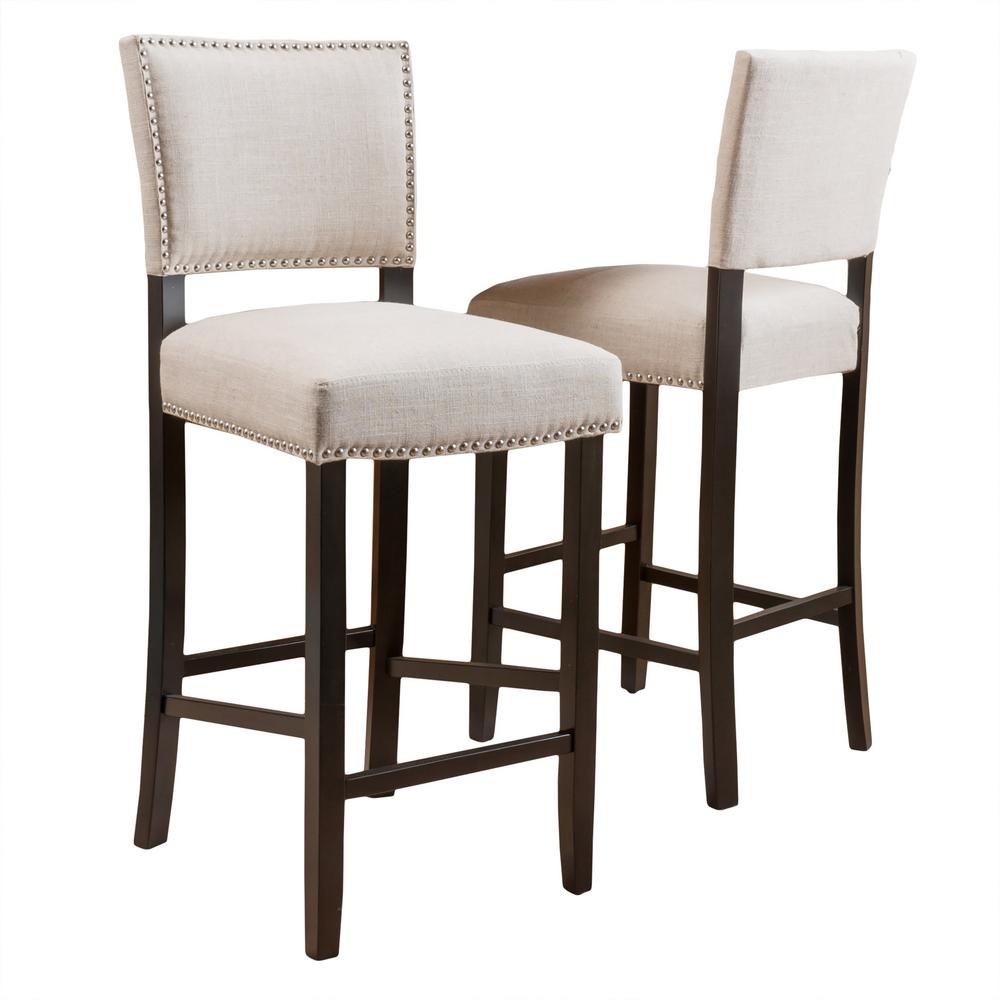 Bar Stools Kitchen Dining Room Furniture The Home Depot Mayfield 44 5 In Dark Beige Cushioned Bar Stool Set Of 2