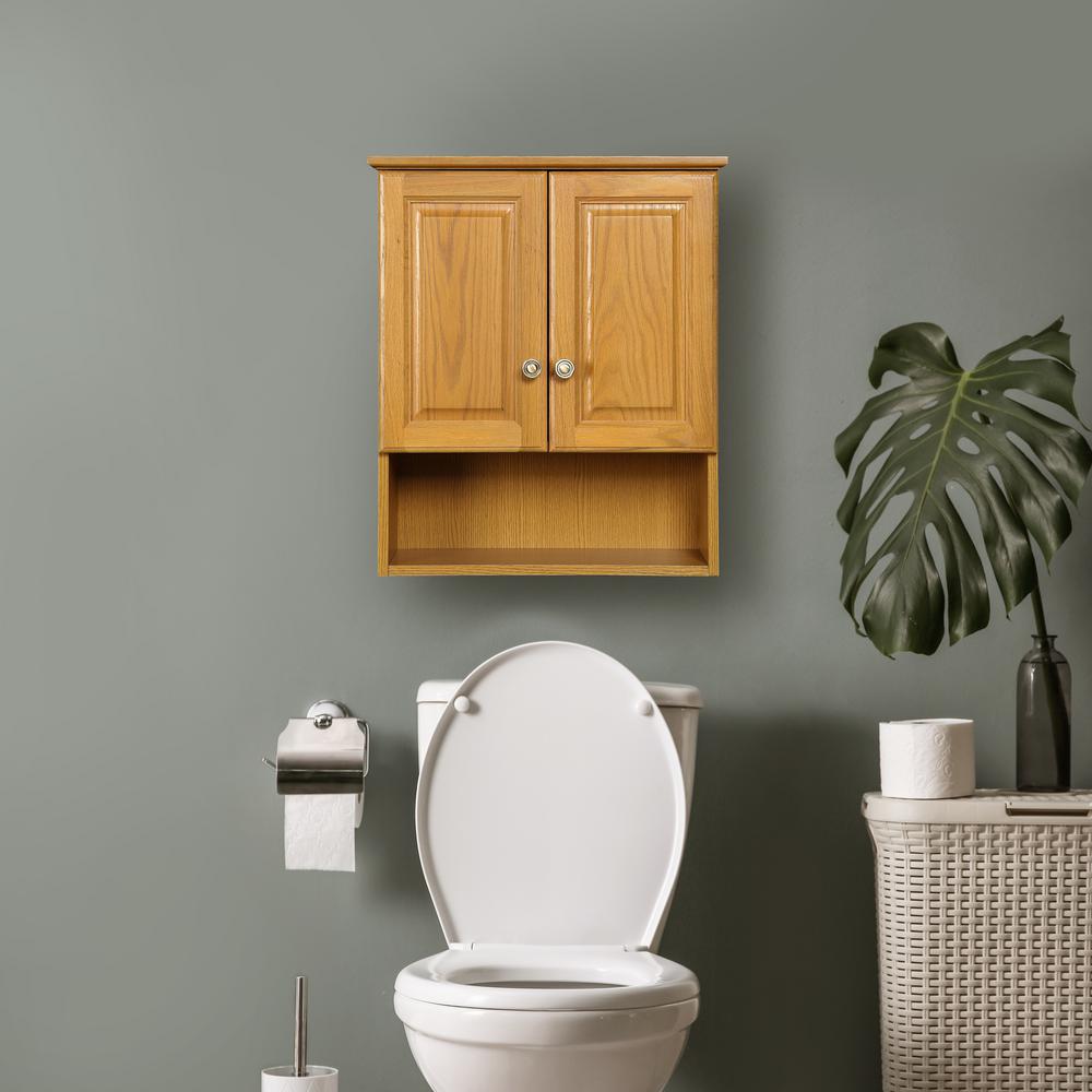 Design House Claremont 21 In W X 26 In H X 8 In D Bathroom Storage Wall Cabinet In Honey Oak 531962 The Home Depot