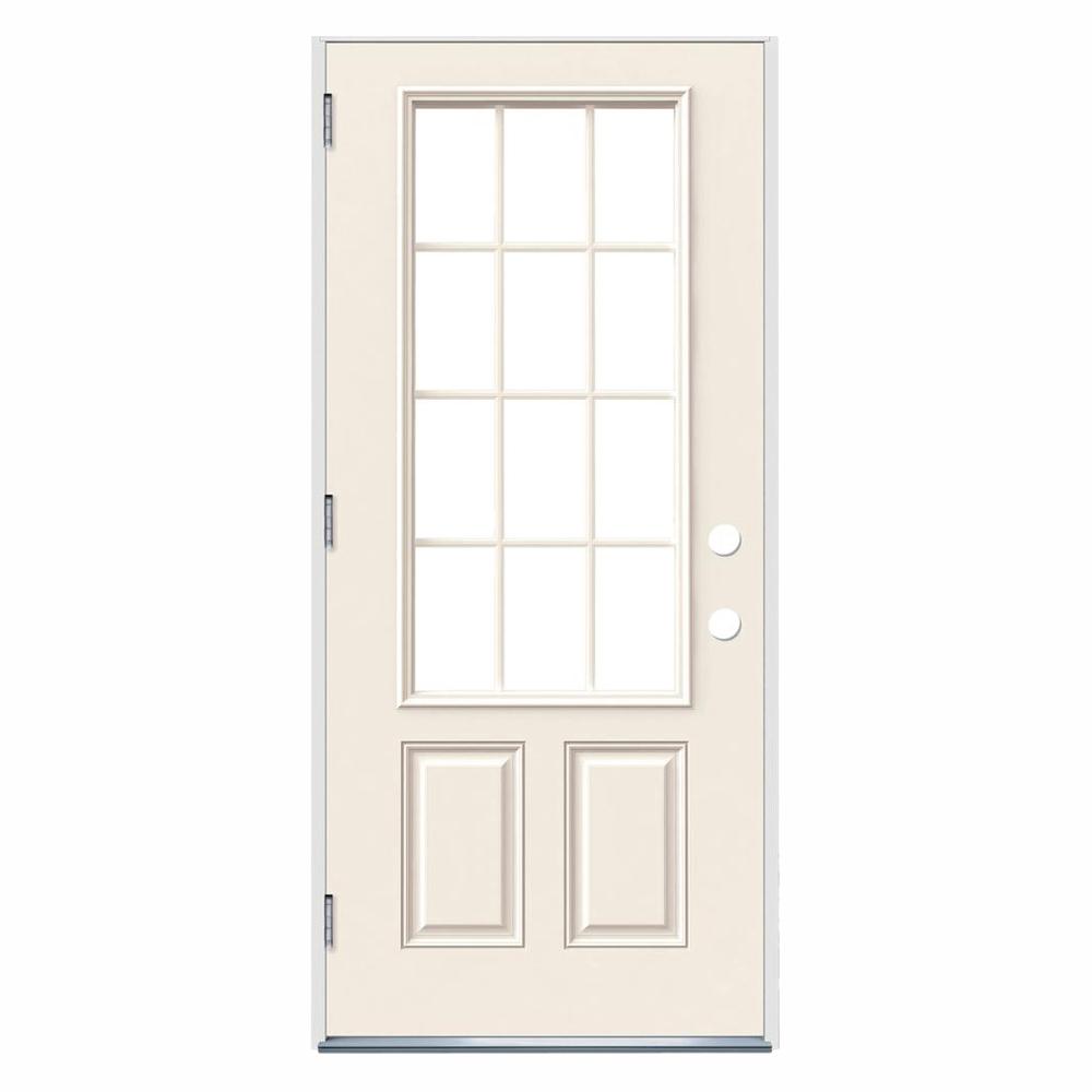 36 In X 80 In 12 Lite Primed Steel Prehung Right Hand Outswing Front Door