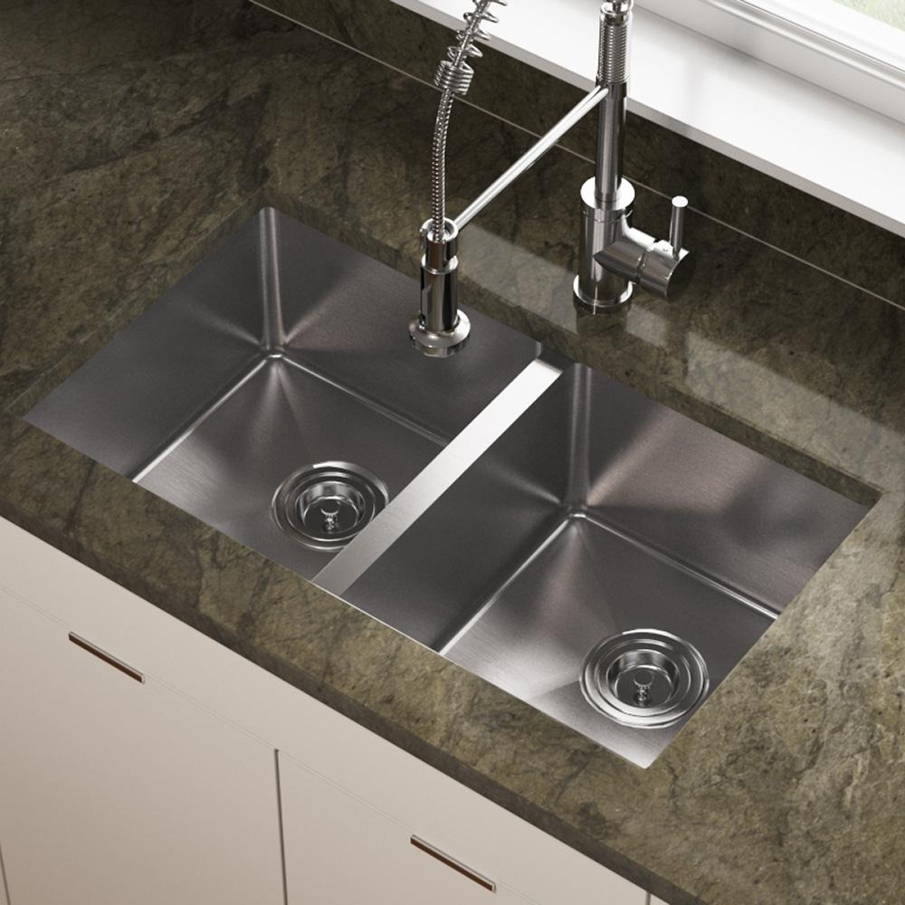 MR Direct Undermount Stainless Steel 31 in. Double Bowl Kitchen Sink 31 Inch Undermount Stainless Steel Kitchen Sink