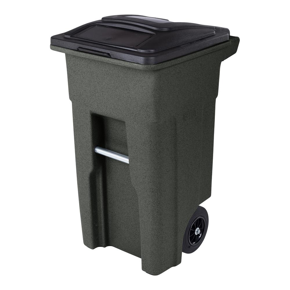 Toter 32 Gal. Greenstone Trash Can with Quiet Wheels and Attached Lid