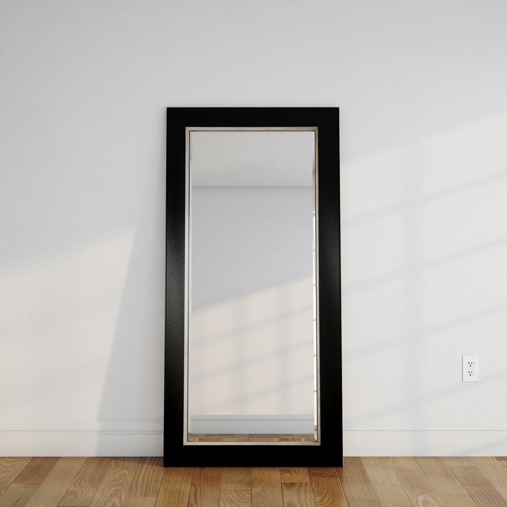33 in. x 66.5 in. Grand Black and Aged Silver Beveled Full Body Mirror