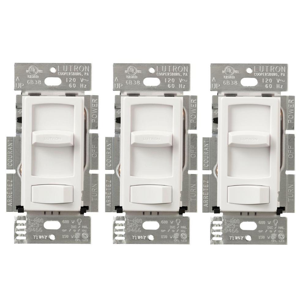 Lutron Skylark Contour 150-Watt Single-Pole/3-Way LED/CFL Dimmer, White ...