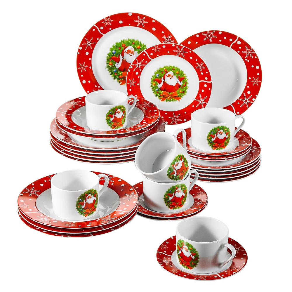 Veweet 30 Piece Porcelain Dinnerware Set Christmas Santa Claus Dinner