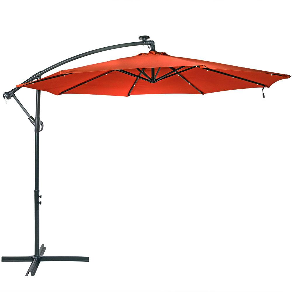 Garden Umbrella 3M Aluminium Waterproof UV Protection Height Adjustable Crank Handle with Solar LED Lighting for Outdoor Garden Patio Beige Mondeer Cantilever Parasol