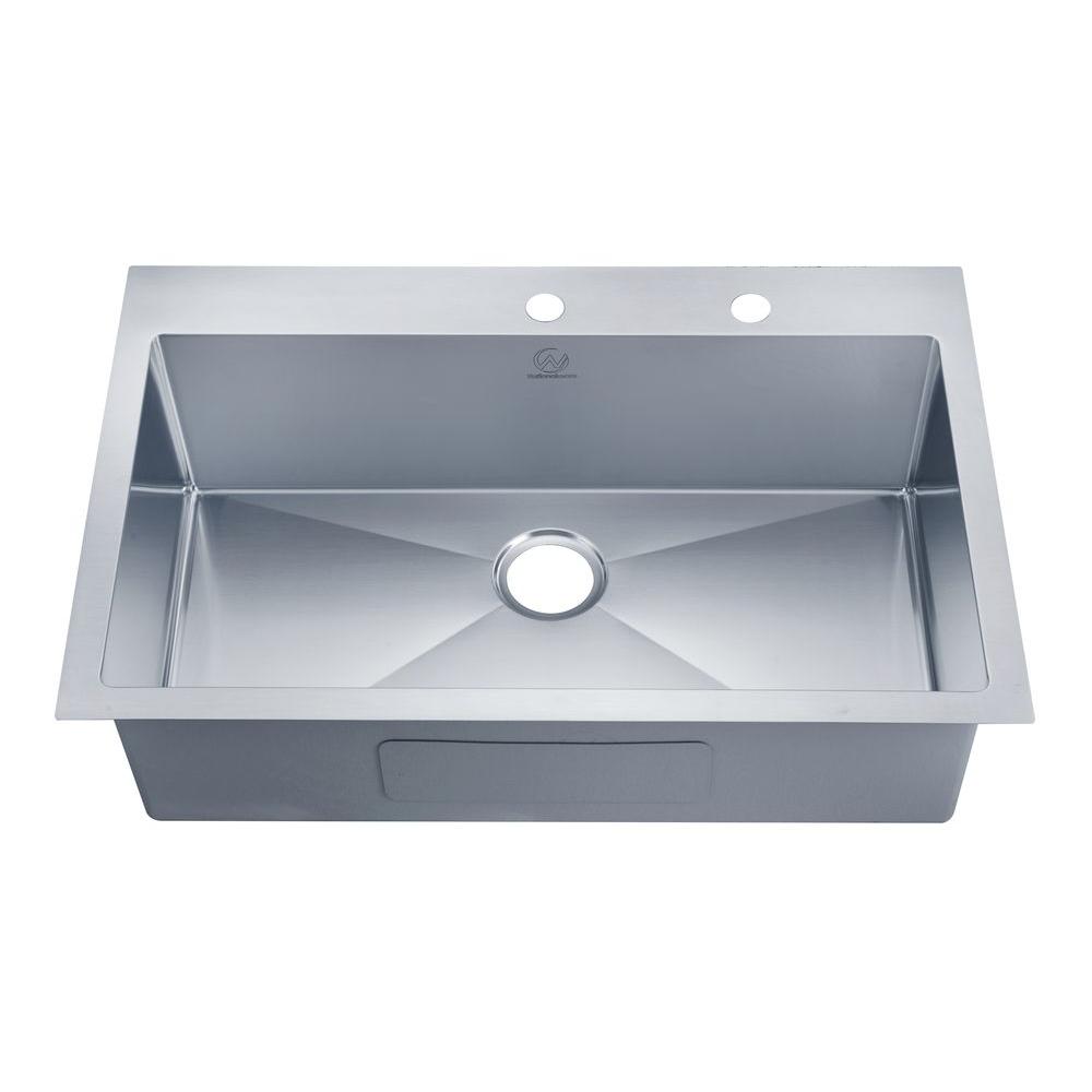Stufurhome Nationalware Drop In Stainless Steel 33 In 2 Hole Single Bowl Kitchen Sink In Stainless Steel