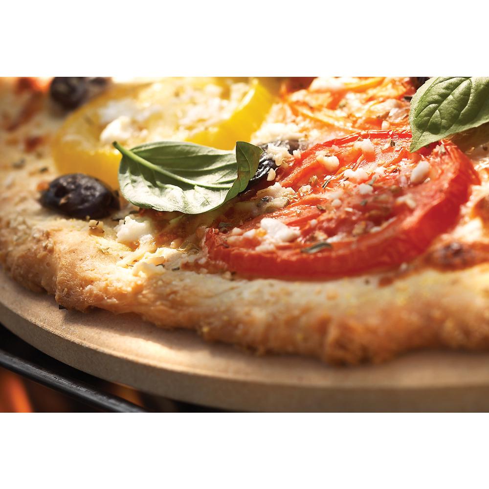 AILUROPODA 13 Round Pizza Stone Grill and BBQ Pizza Grilling Stone for Oven Thermal Shock Resistant Baking Stone with Bamboo Pizza Peel and Scraper(High Temperature Version)