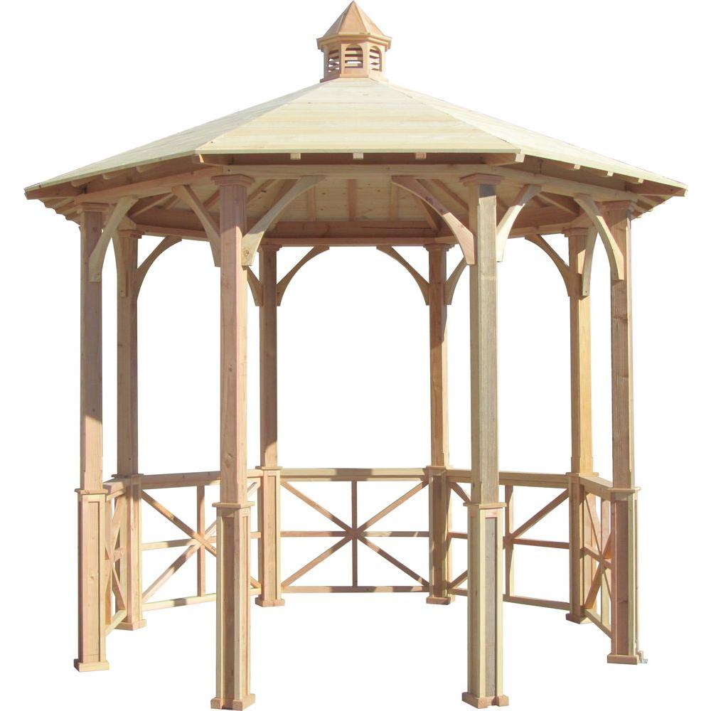 SamsGazebos 10 ft. Octagon English Cottage Garden Gazebo with Cupola Adjustable for Uneven