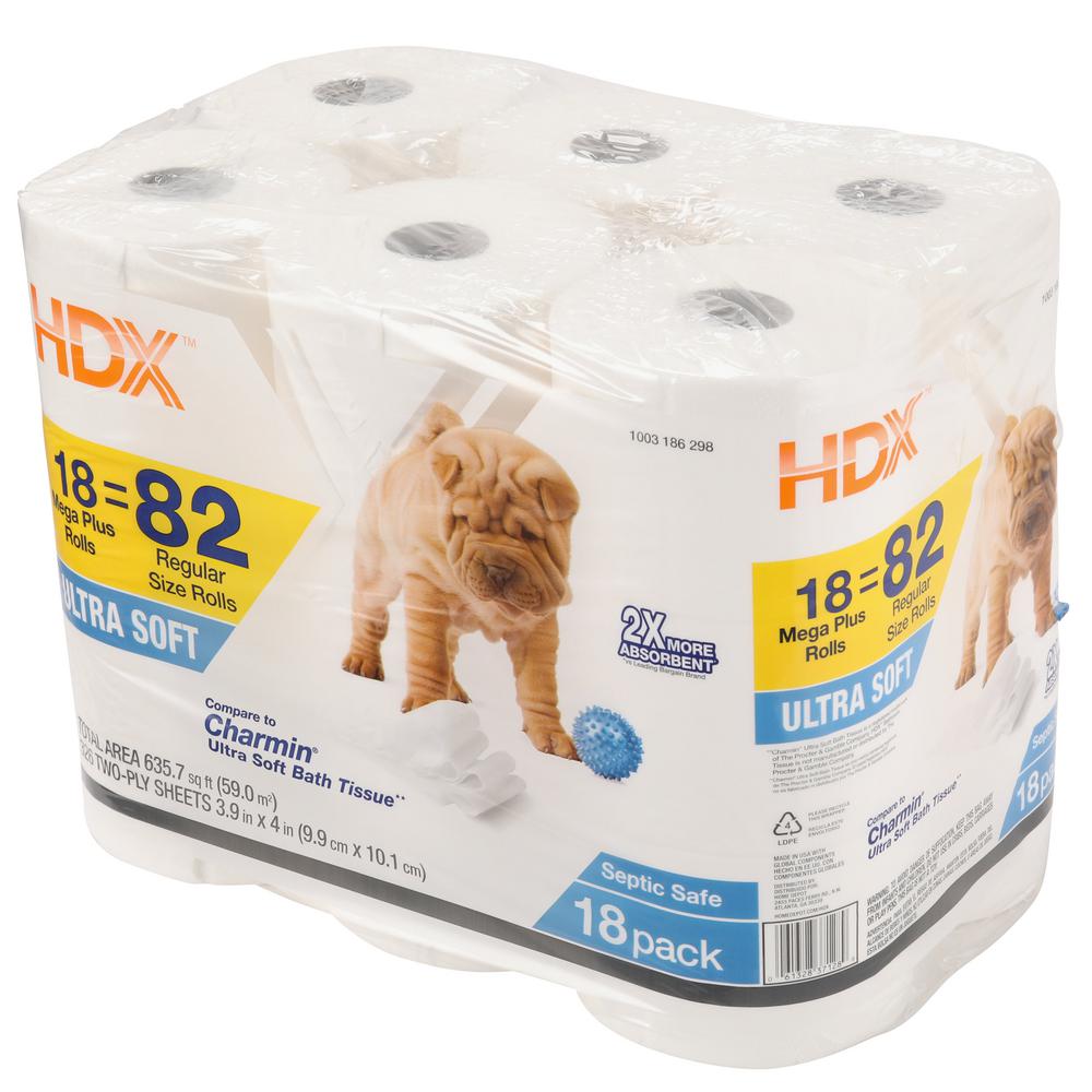 Hdx Ultra Soft Toilet Tissue 326 Sheets Per Roll 18 Rolls Per Pack