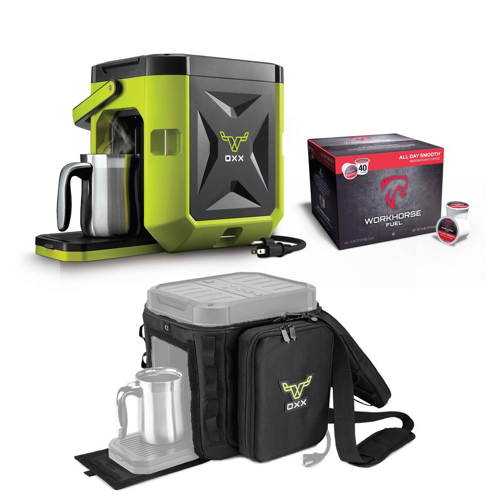 OXX COFFEEBOXX Single Serve Coffee Maker in Hi Viz Green with Accessory