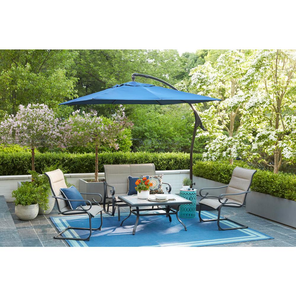 Hampton Bay 8 Ft Square Aluminum Cantilever Offset Outdoor Patio Umbrella In Midnight Navy Blue Yjaf 037 Mi The Home Depot