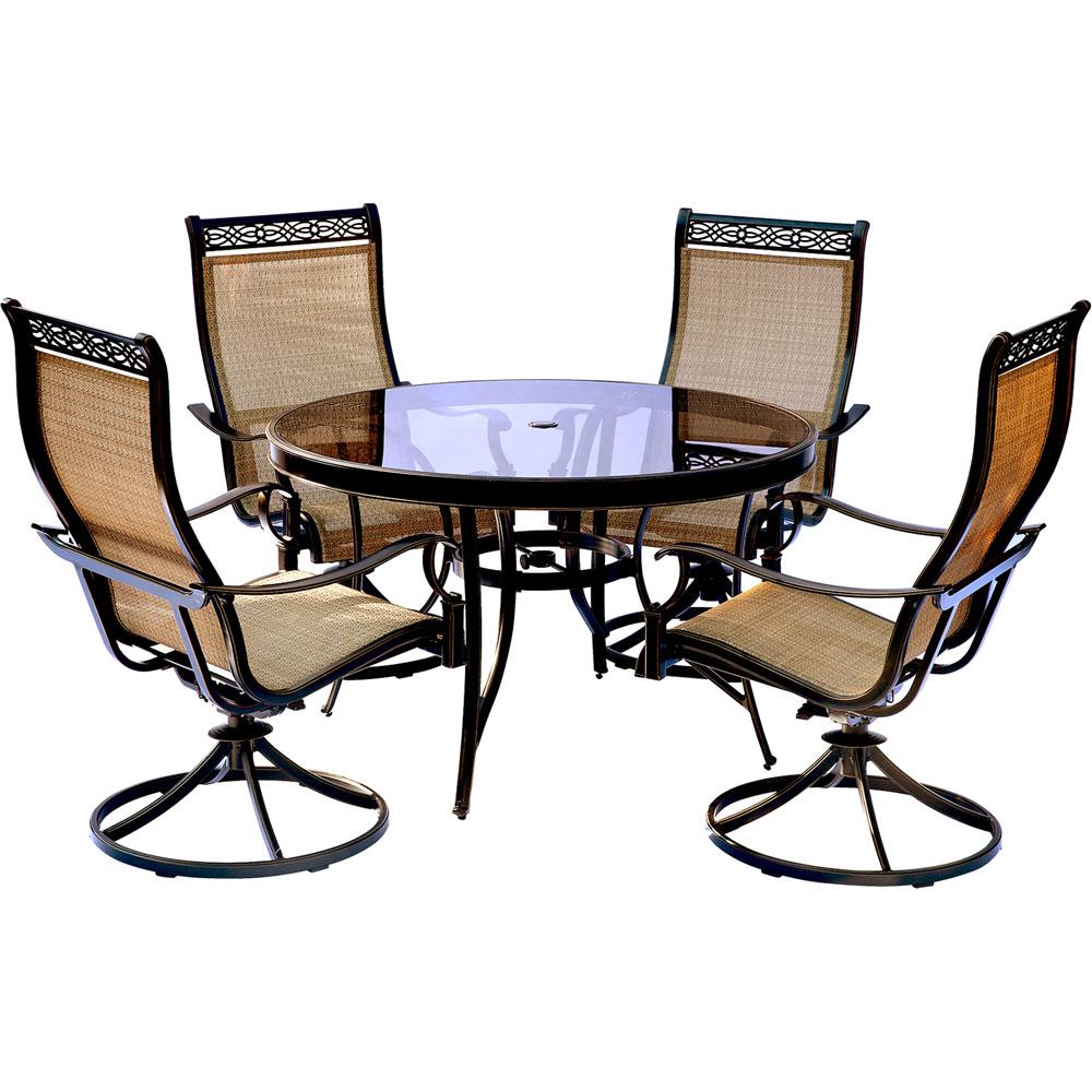 Hanover Monaco 5-Piece Aluminum Outdoor Dining Set with Round Glass-Top
