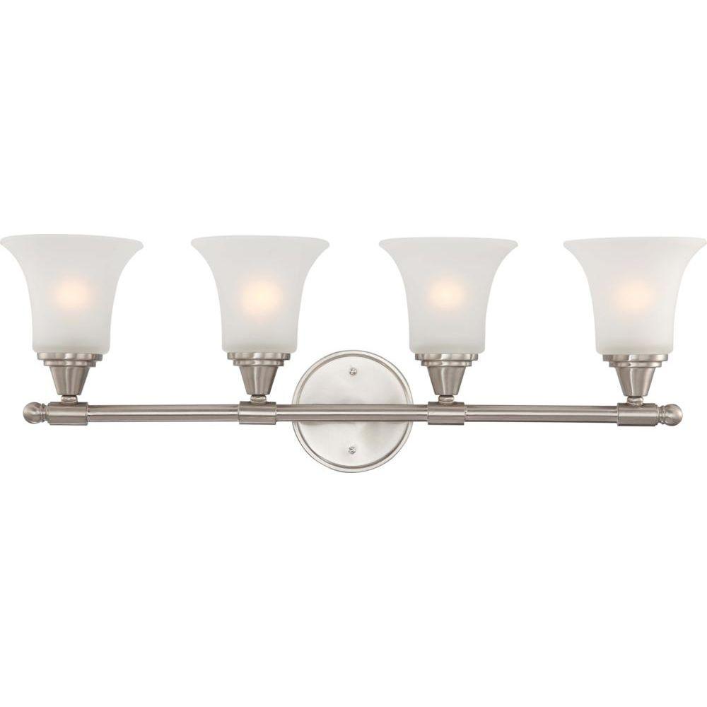 Glomar 4 Light Brushed Nickel Vanity Fixture With Frosted Glass Hd 4144 The Home Depot