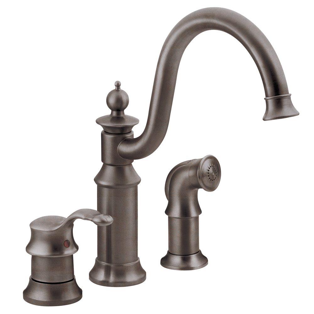 Moen Waterhill High Arc Single Handle Standard Kitchen Faucet With Side Sprayer In Oil Rubbed Bronze S711orb The Home Depot