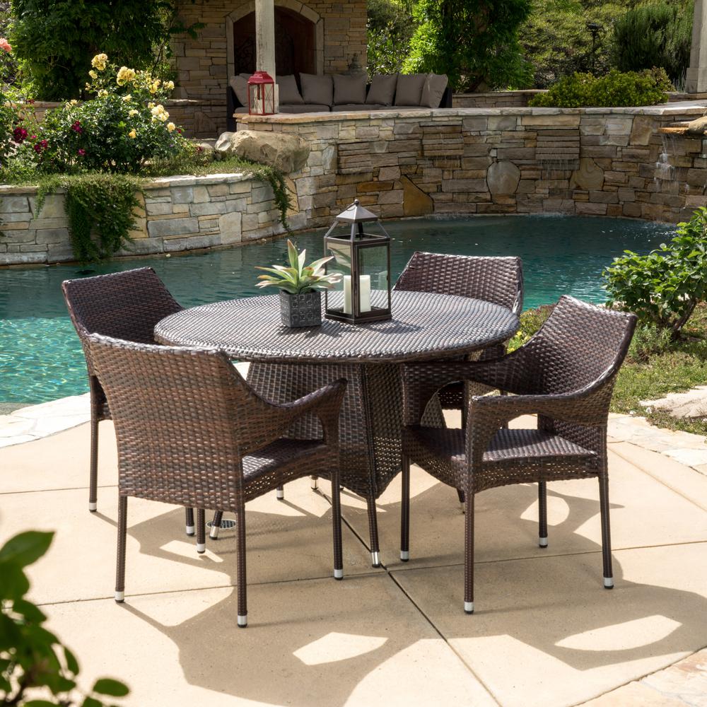 Le House Armstrong Multi Brown 5 Piece Wicker Outdoor Dining Set Le House Armstrong Multi Brown 5 Piece Wicker Outdoor Dining Set