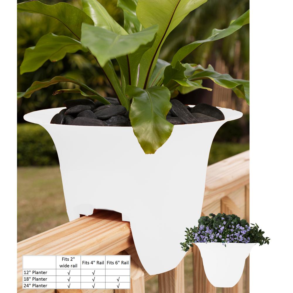 White 18 in. High Quality Plastic Modica Rail Planter Color Fit