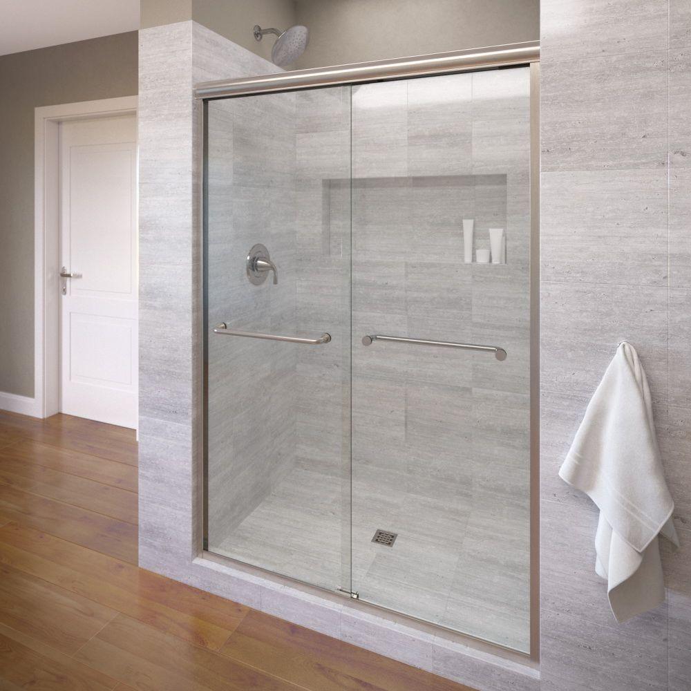 Basco Infinity 47 In X 70 In Semi Frameless Sliding Shower Door In Brushed Nickel With Clear Glass Infh05a4870clbn The Home Depot