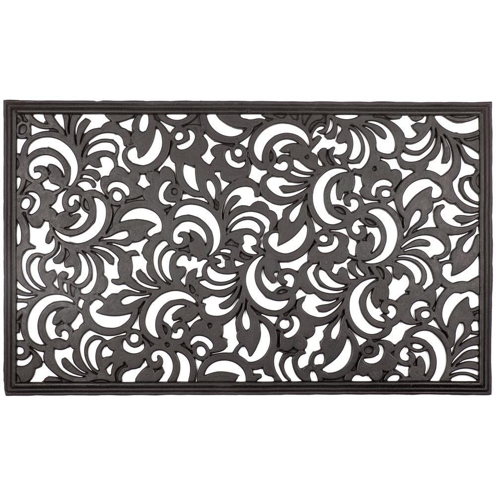 Entryways Scroll Flowers 18 in. x 30 in. Recycled Rubber Door Mat1067R The Home Depot